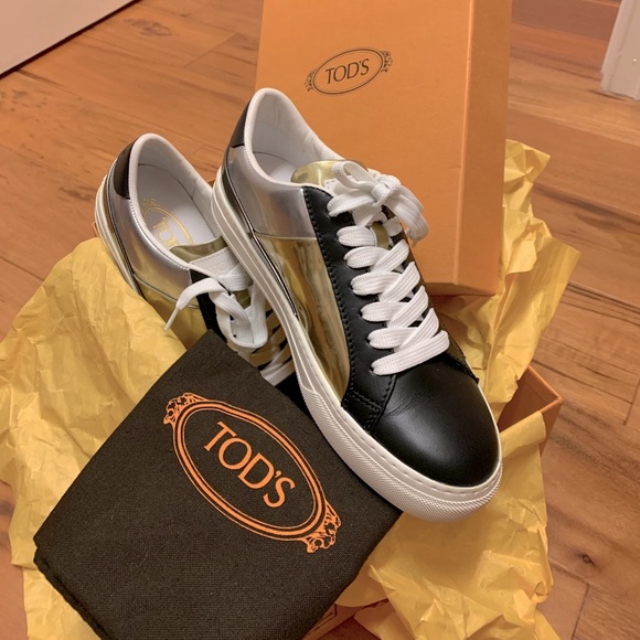 Tod's Shoes - Tod's leather Black gold silver sneakers